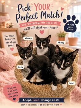 EENY - MEENY - MINEY -  Tuxedo and Domestic Short Hair Cat for Adoption in Escalon, California - EENY - MEENY - MINEY | PetCurious