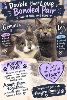 Leo (male) & Gemini (female) - bonded pair -  Domestic Short Hair Cat for Adoption in Flint, Michigan - Leo (male) & Gemini (female) - Bonded Pair | PetCurious