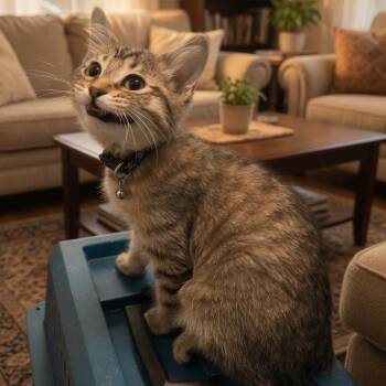 Tislit - Skull Collar - grey tabby (smaller) -  Domestic Short Hair Cat for Adoption in Greenfield, Indiana - Tislit - Skull Collar - Grey Tabby (smaller) | PetCurious